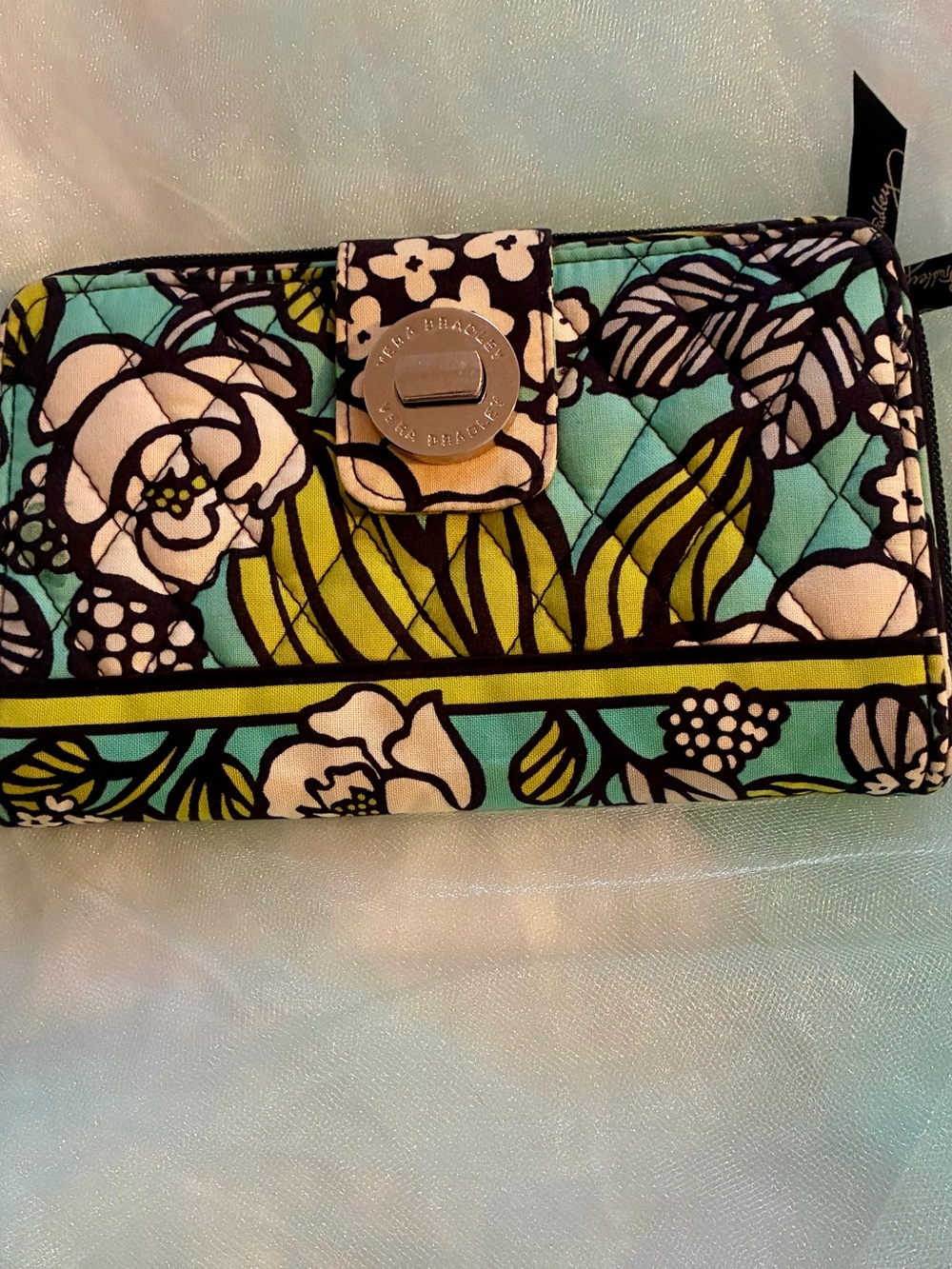 Vera Bradley Turquoise Floral Quilted Clutch Wallet
